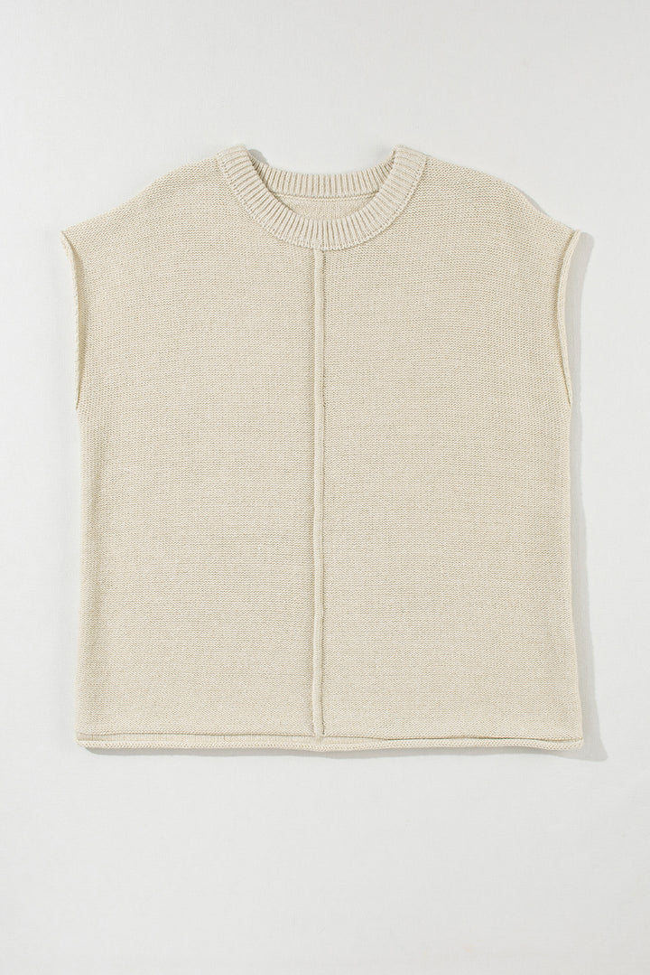 Oatmeal Solid Color Cap Sleeve Knitted Sweater