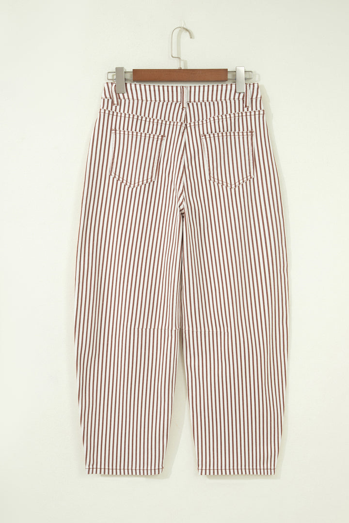 Brown Stripe Casual Barrel Jeans
