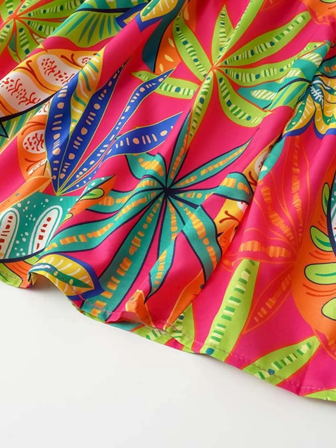 Tropical Print Smocked Tie-Strap Dress