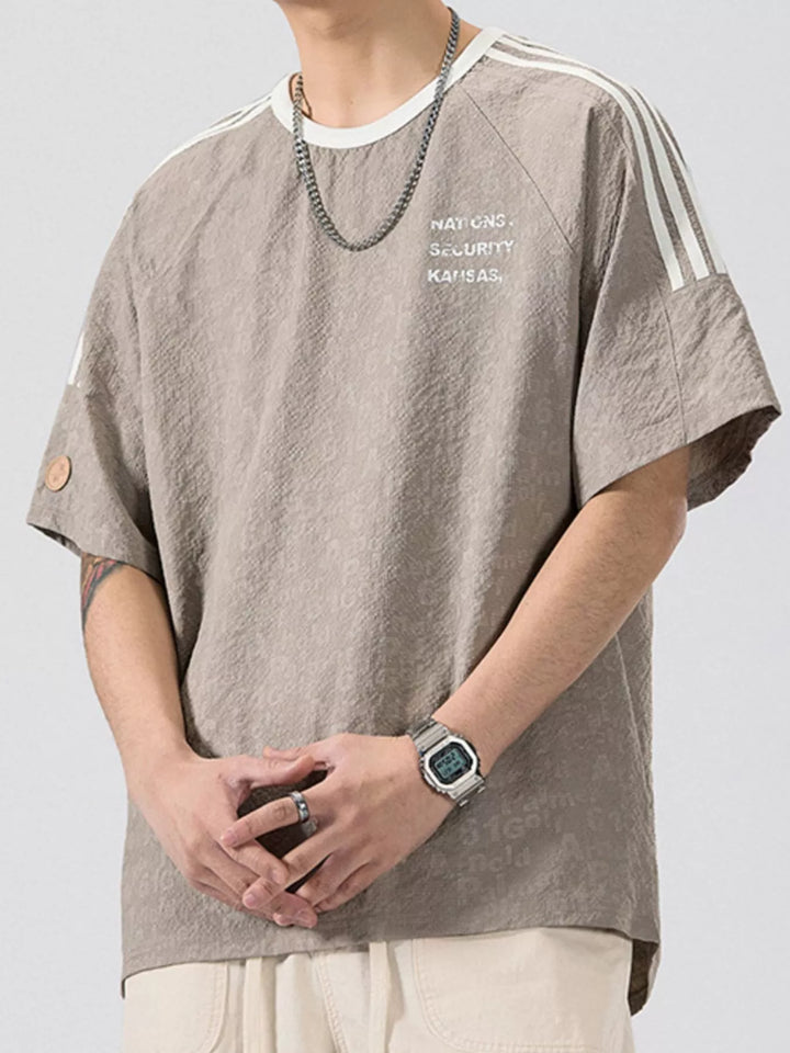 Men's Full Size Striped Shoulder Relaxed Fit T-Shirt Plus Size
