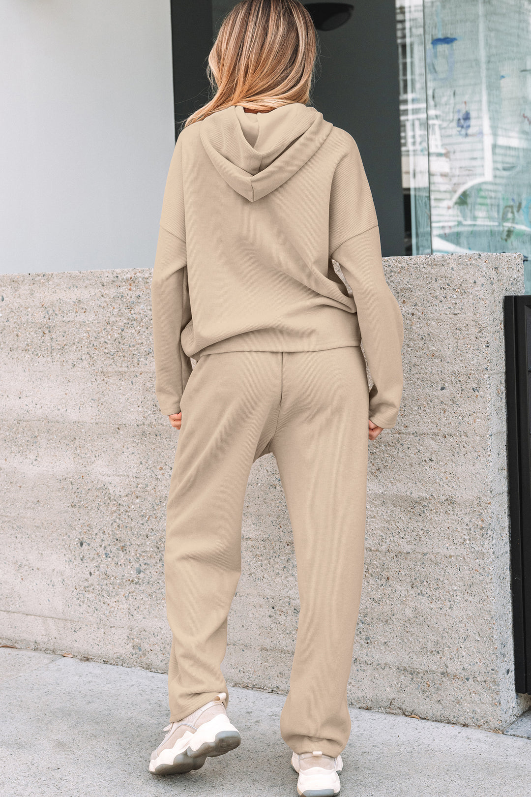 Jet Stream Lace Drawstring Pullover Hoodie and High Waist Pants Corduroy Suit