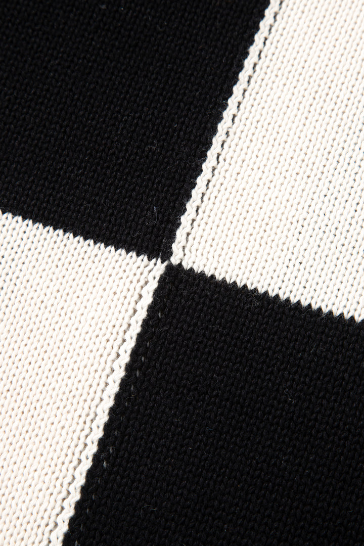 Black Plus Size Checkered Bubble Sleeve Drop Shoulder Open Cardigan