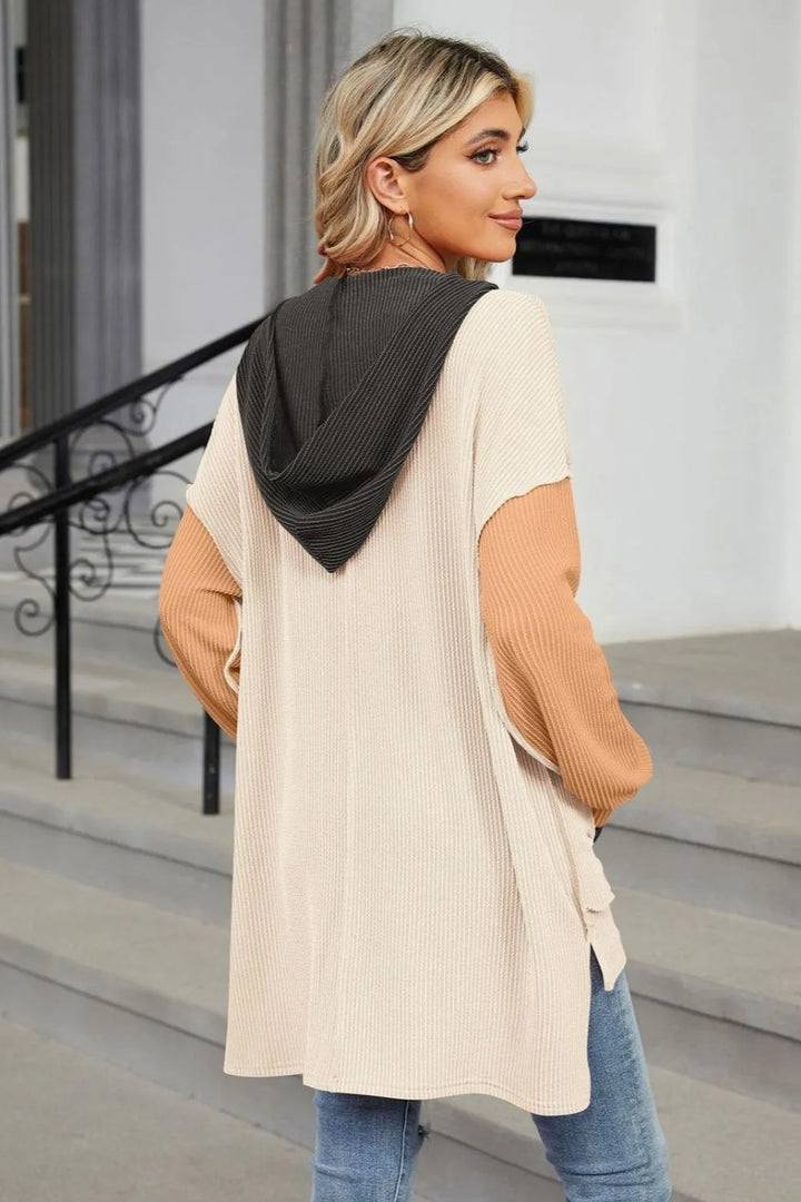 Contrast Hooded Long Sleeve Top