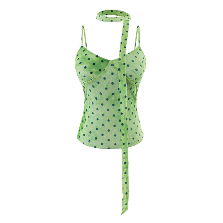 Summer Pure Sexy Sexy Special Interest Design Polka Dot Ribbon Decoration Slim Strap Top