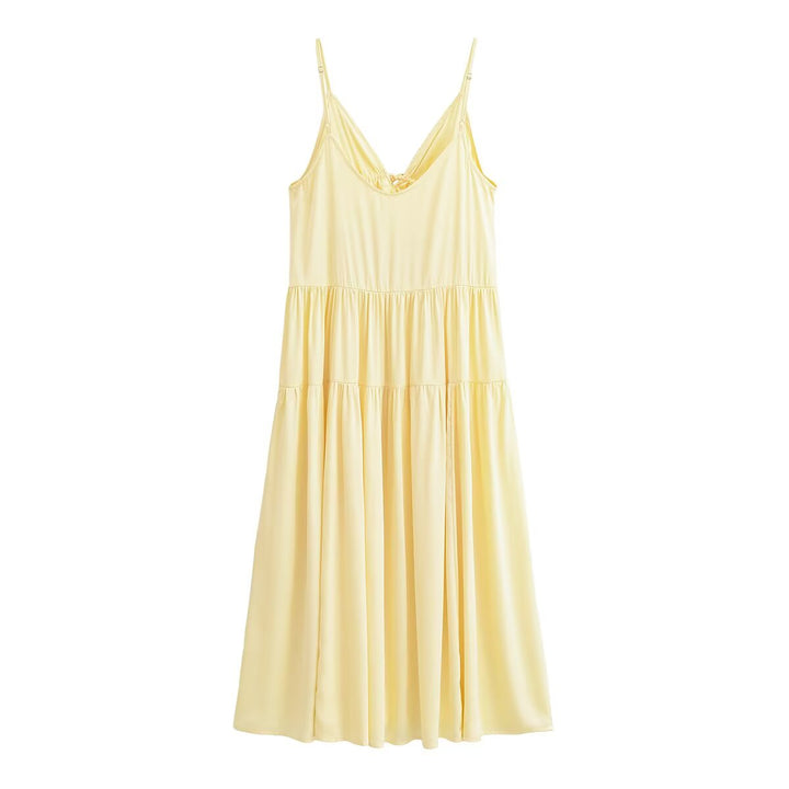 Elegant Women Clothing Simple Thin Strap Pleated Dress