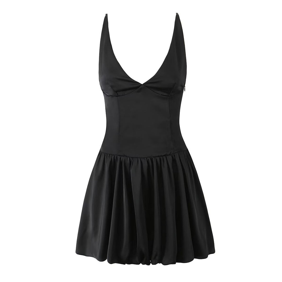 Sexy Deep V Plunge neck with Shoulder Straps Summer Slim Fit Tight Waist Back Strap Sexy Dress