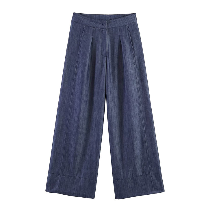 Summer Women Clothes Casual Sleeveless Stand Collar Rivet Buckle Top Wide Leg Trousers