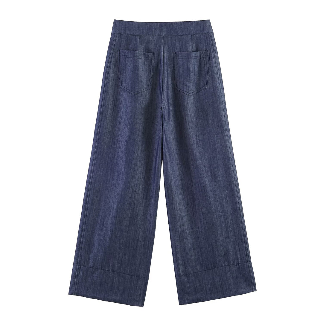 Summer Women Clothes Casual Sleeveless Stand Collar Rivet Buckle Top Wide Leg Trousers