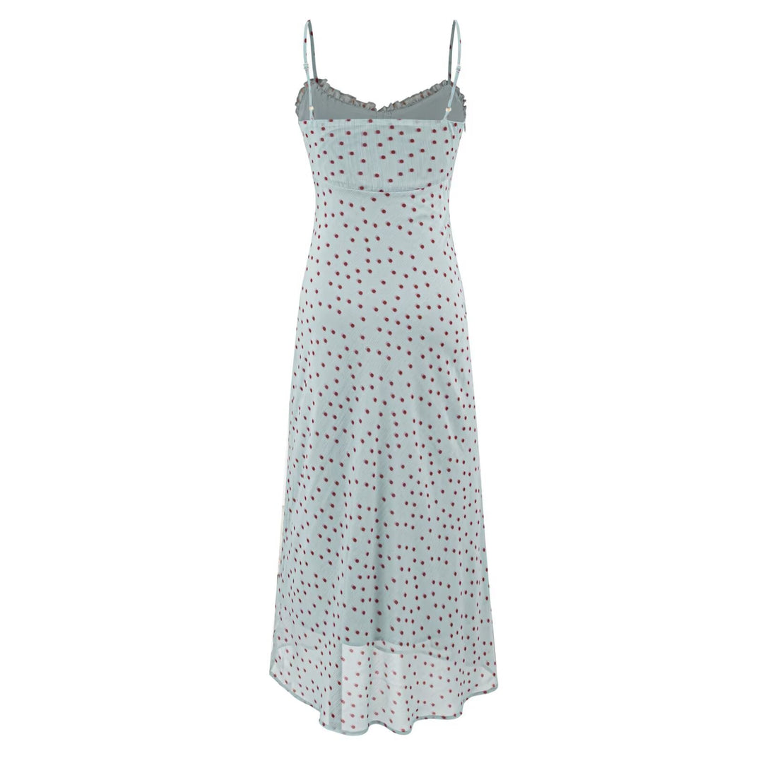 Sexy Vacation Wooden Ear Cami Dress Summer Slim Fit Slimming Retro Polka Dot Maxi Dress