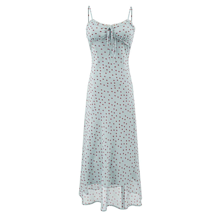 Sexy Vacation Wooden Ear Cami Dress Summer Slim Fit Slimming Retro Polka Dot Maxi Dress
