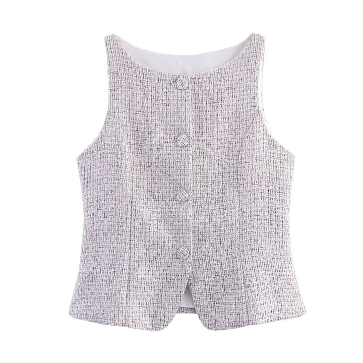 Women Clothing Tweed Sleeveless Vest Half Length Skirt Outfit