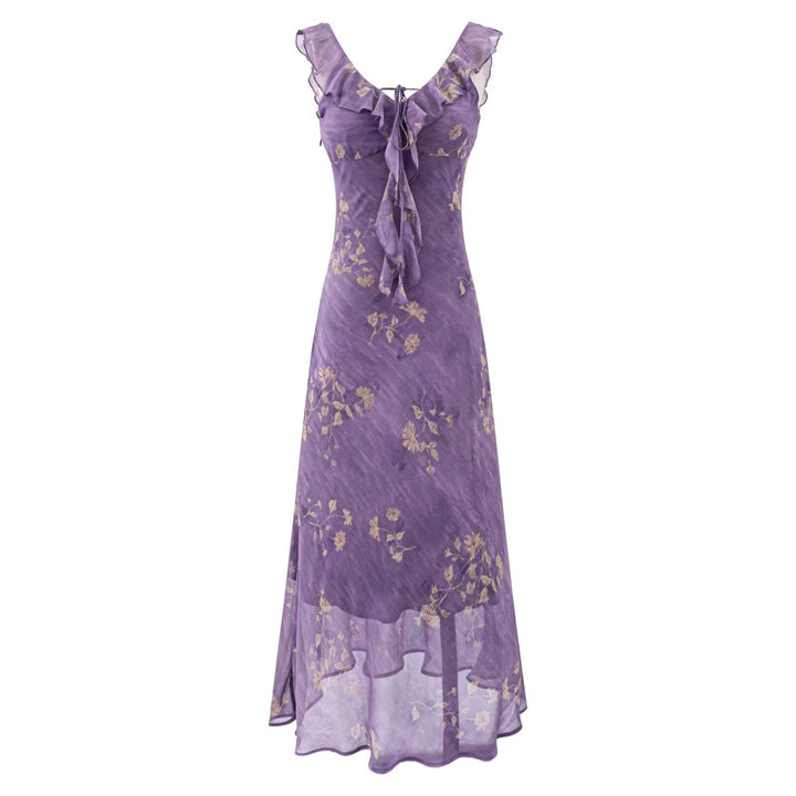Summer Gentle Extremely Beautiful Printed Ruffled Collar Vacation Slim Slimming Dress