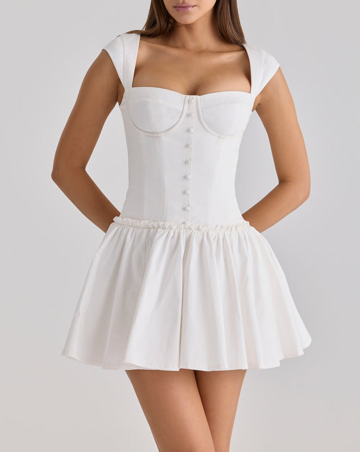 Sweet Romantic Gentle First Love Slim White Dress Design Square Neck Cinched Pettiskirt Dress