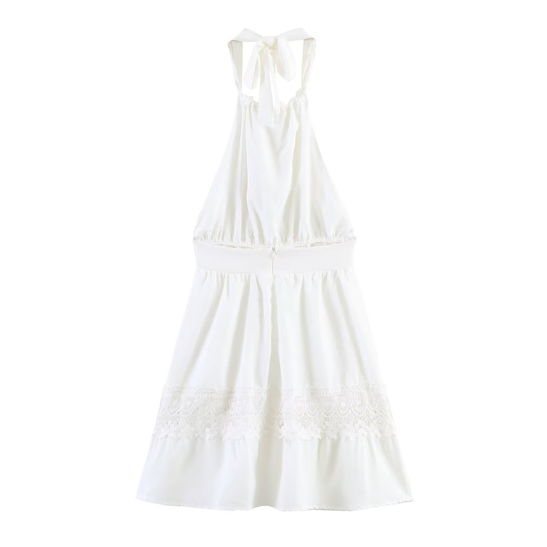 Spring Simple Thin Lace Stitched Backless Maxi Dress
