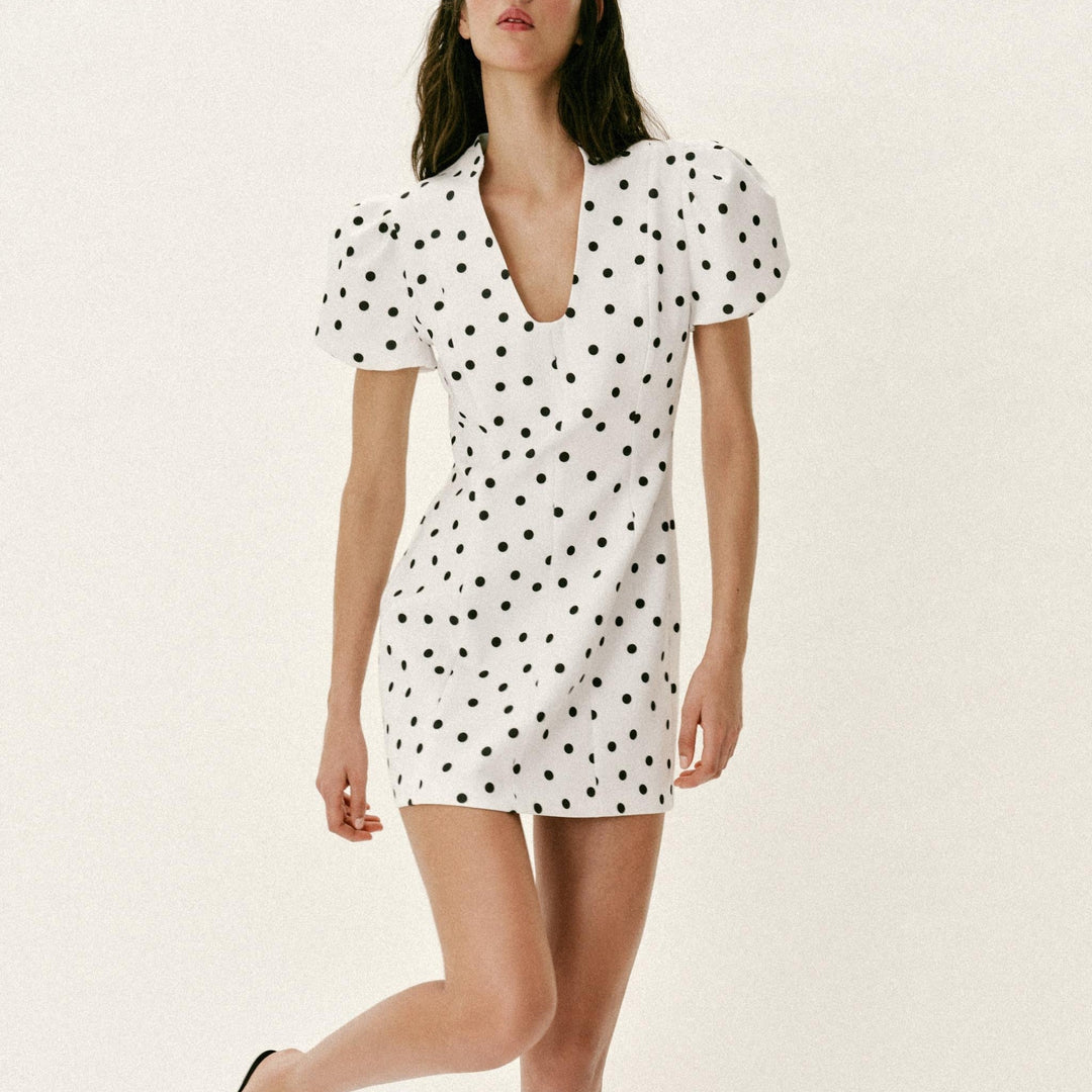 Spring Women Clothing Slim Fit Graceful Puff Sleeve Short Dress
