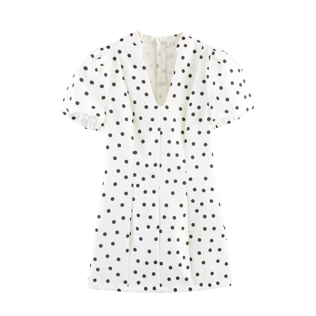 Spring Women Clothing Slim Fit Graceful Puff Sleeve Short Dress