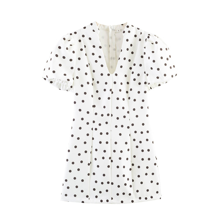 Spring Women Clothing Slim Fit Graceful Puff Sleeve Short Dress
