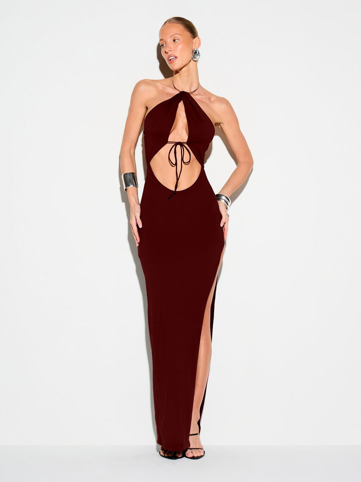 Summer Halter Off the Shoulder Cropped Backless Slim Fit High Slit Solid Color Sexy Evening Dress Cocktail Dress