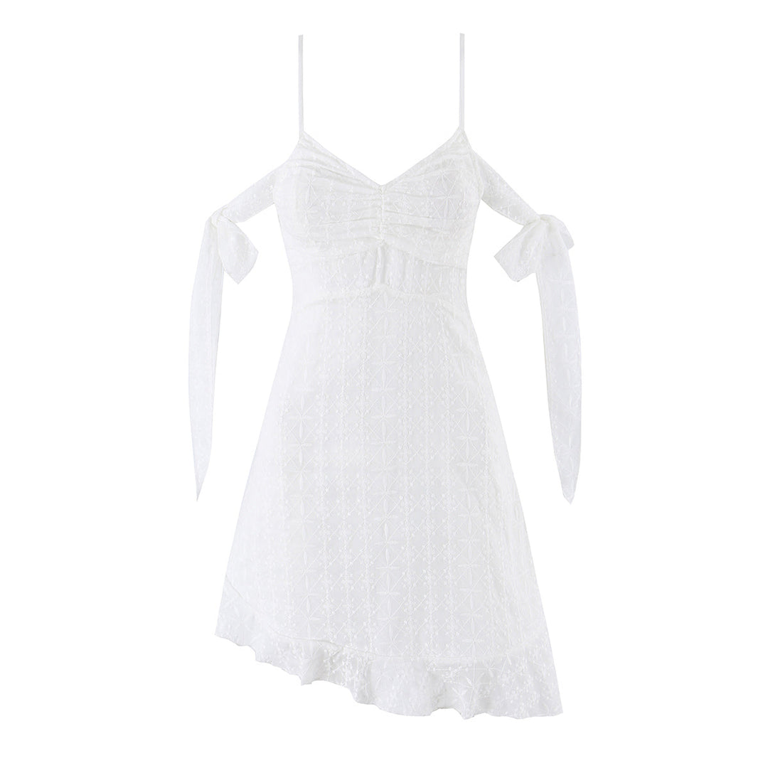 Summer Fairy Ribbon White Plaid See through Strap Dress