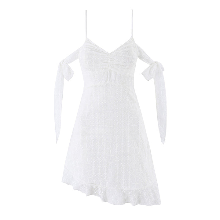 Summer Fairy Ribbon White Plaid See through Strap Dress