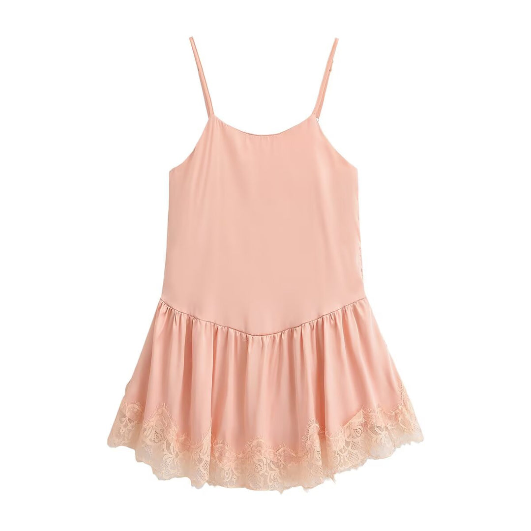 Women Clothing Summer Gentle Lace Satin Suspender Dresses