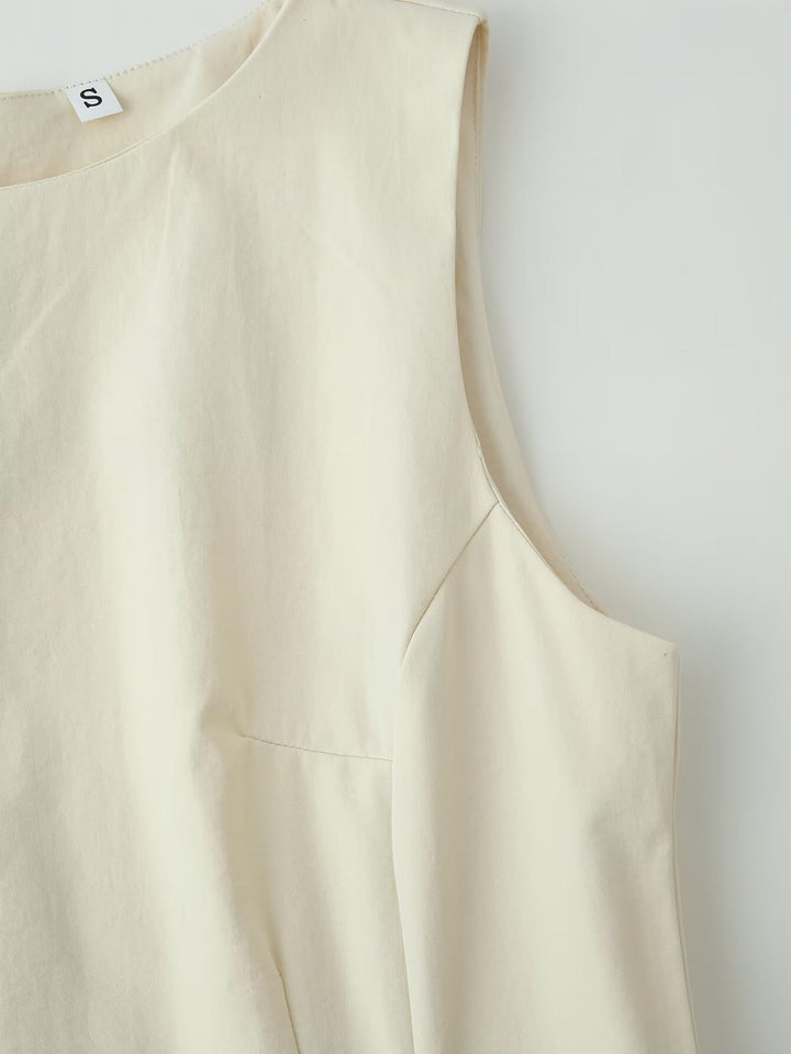 Women Summer Slimming Large Hem Mid Length Round Neck Sleeveless Dress