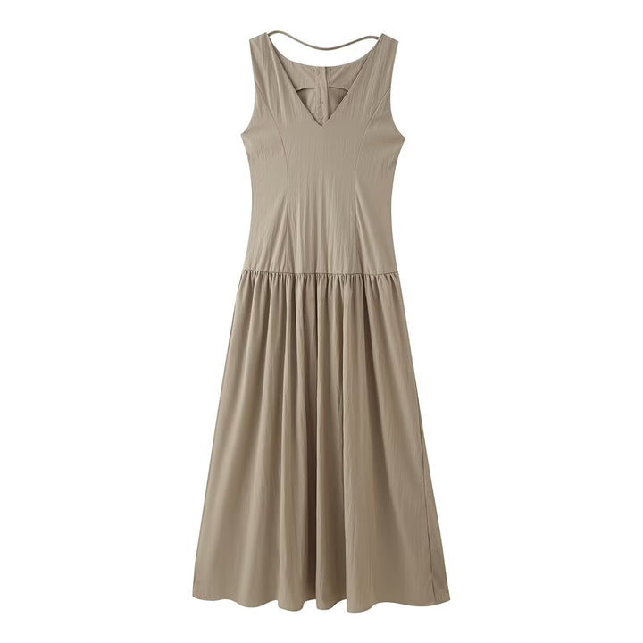 Women Summer Cinched Breasted Design Big Swing Mid Length Dress