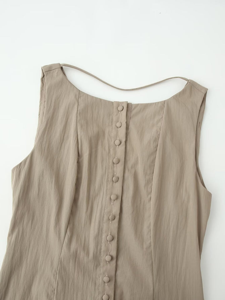 Women Summer Cinched Breasted Design Big Swing Mid Length Dress