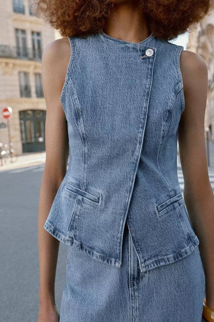 Women Double Breasted Denim Vest