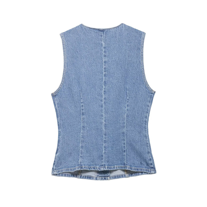 Women Double Breasted Denim Vest