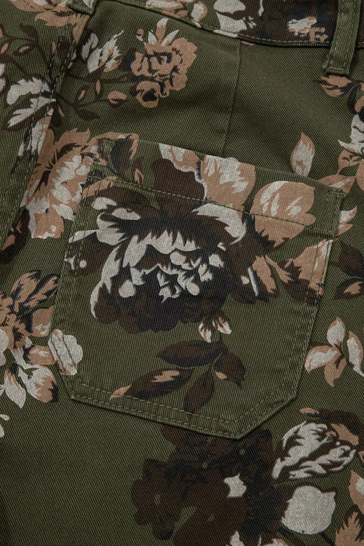 Vintage Style Floral Print High Waist Wide Leg Jeans