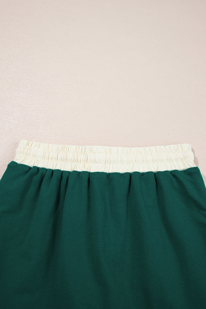 Evergreen Colorblock Edge Drop Shoulder T Shirt and Skirt 2Pcs Set