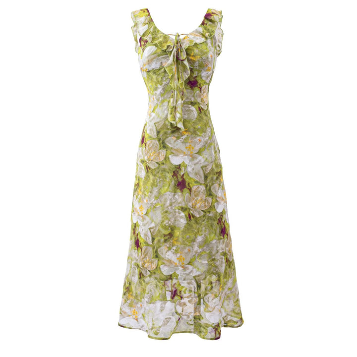 Summer Vintage Fresh Romantic Seaside Vacation Flounced Hem Floral Maxi Dress Slim Fit Dress