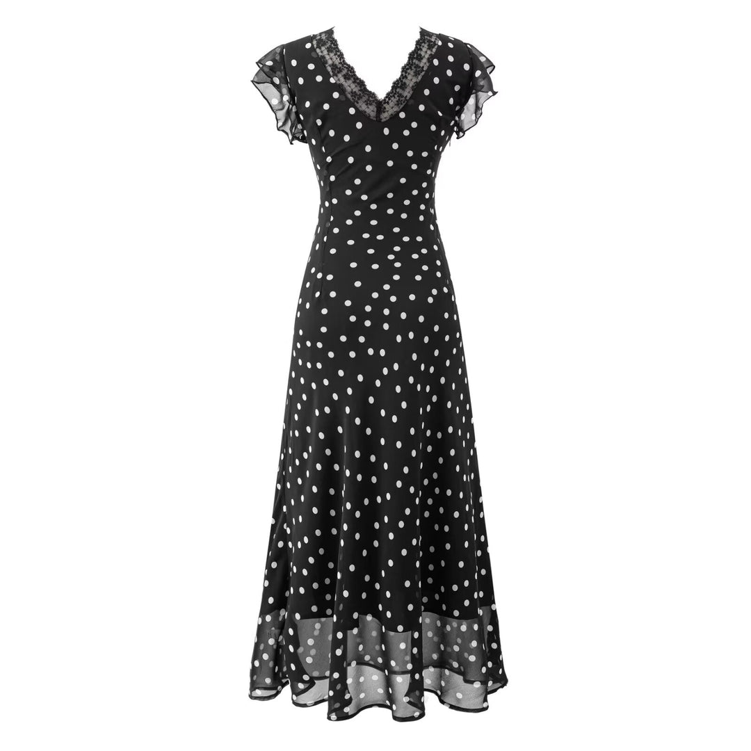 Summer Atmosphere Lace Stitching Vacation Floral Dress Flying Sleeves Slim Dress