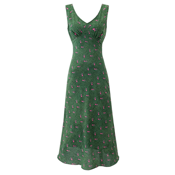 Summer Romantic Fresh Seaside Vacation Floral Dress Slim Fit Slimming V Neckline Dress