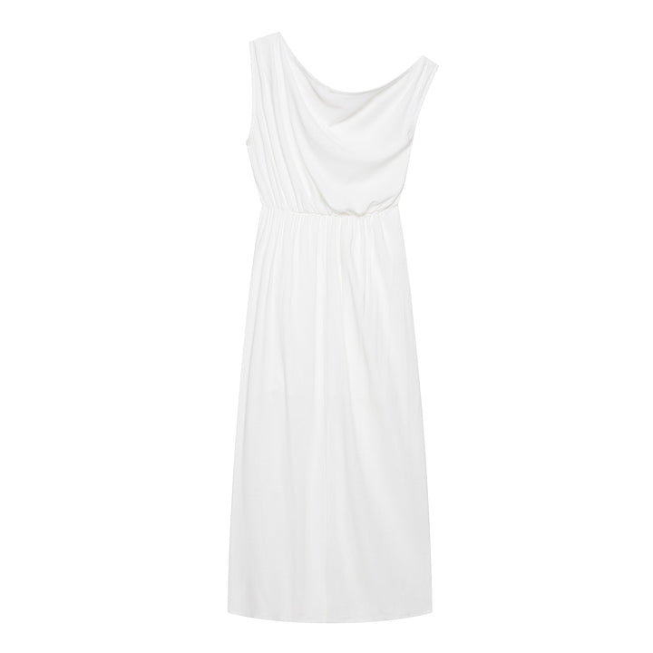 Women Slanted Shoulder One Shoulder Sleeveless Waist Cinching Long Dress