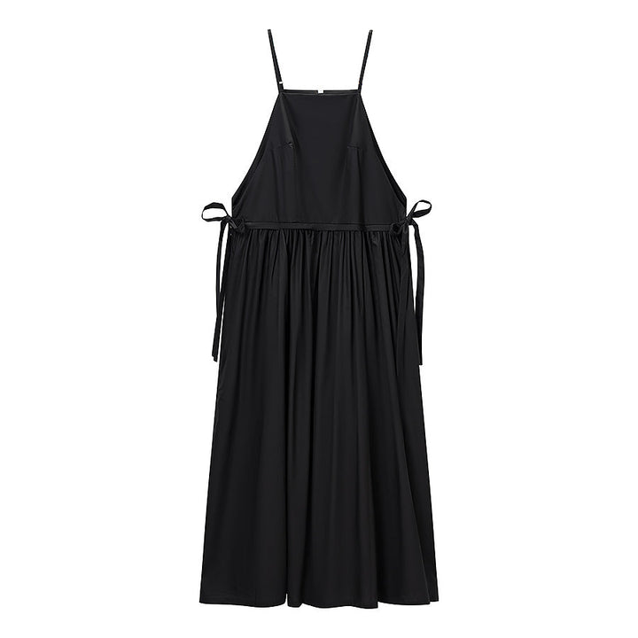 Women Tube Top Solid Color Lace up Dress Personality Cute Pocket Decoration Cami Dress