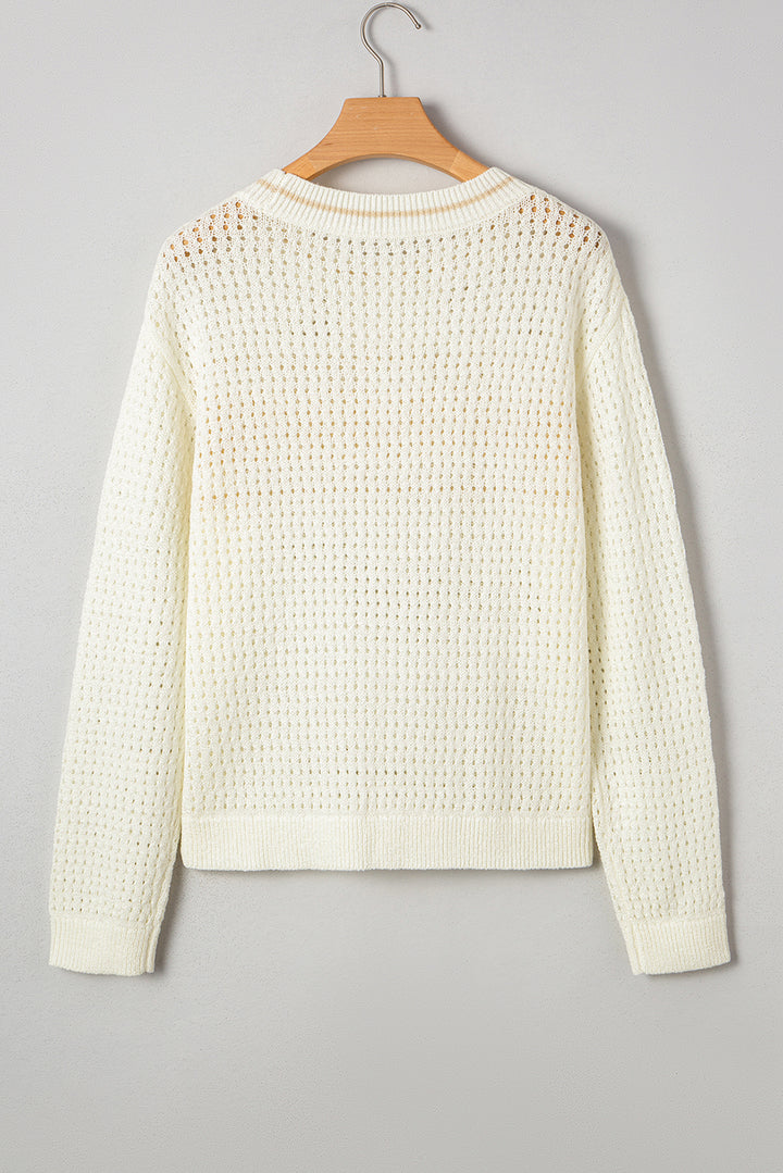 White BEACH Hollow Out Knitted Lightweight Dolman Sweater