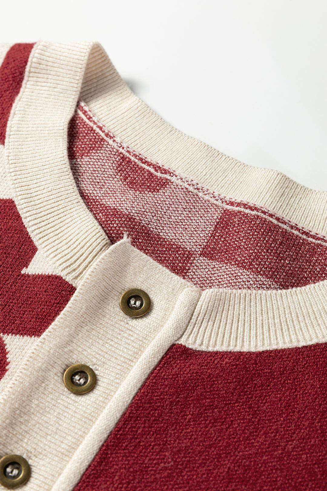 Red Dahlia Flower Plaid Henley Baggy Sweater