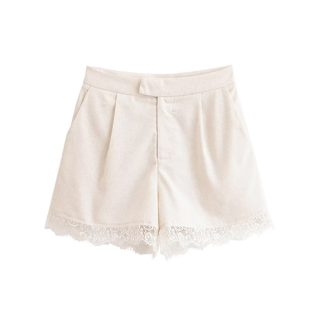 Women Clothing Lace Short Blazer Lace Pleated Casual Shorts