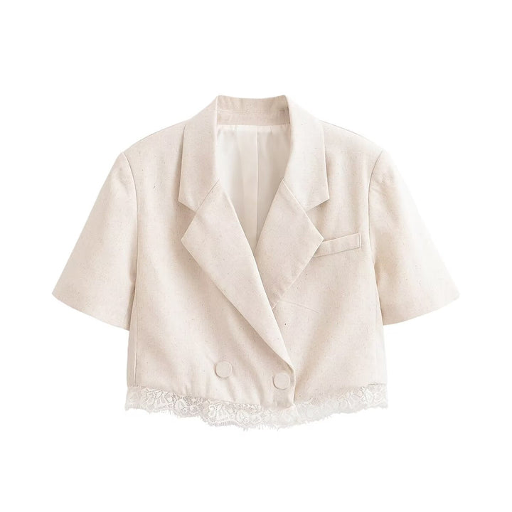 Women Clothing Lace Short Blazer Lace Pleated Casual Shorts