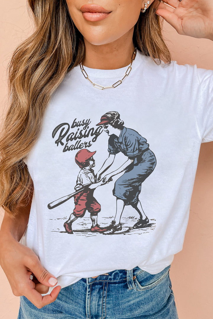 White Busy Raising Ballers Cool Mom Tee