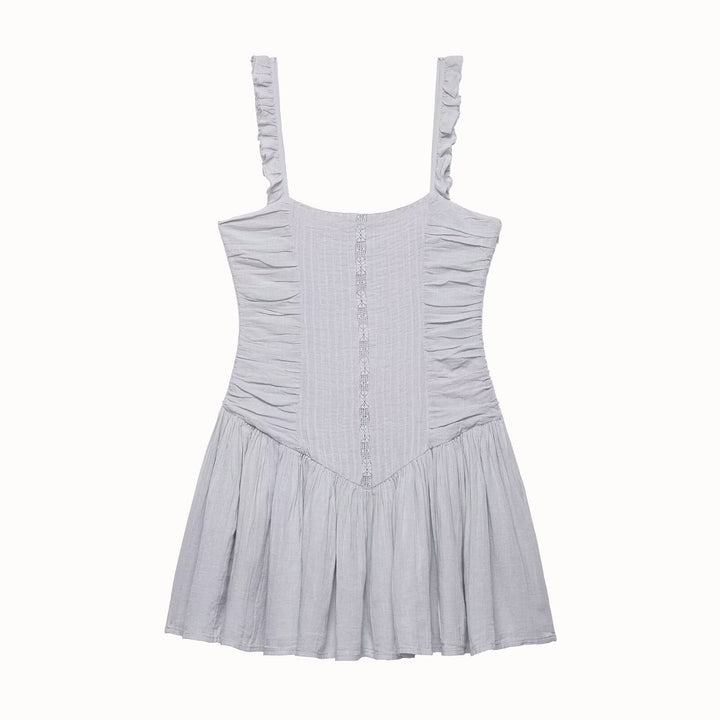 Women Clothing Summer Casual Chic Fluffy Embroidered Strap Short Dress