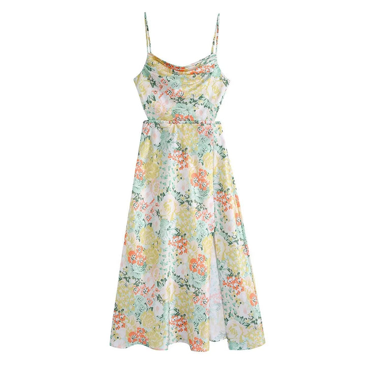 Women Clothing Printed Vacation Maxi Dress Sexy French Backless Strap Dress