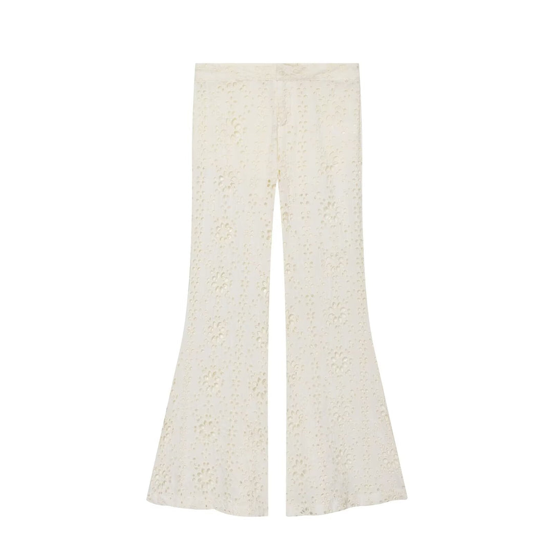 Summer Women Clothing Slim Fit Casual Embroidery Bell Bottom Pants