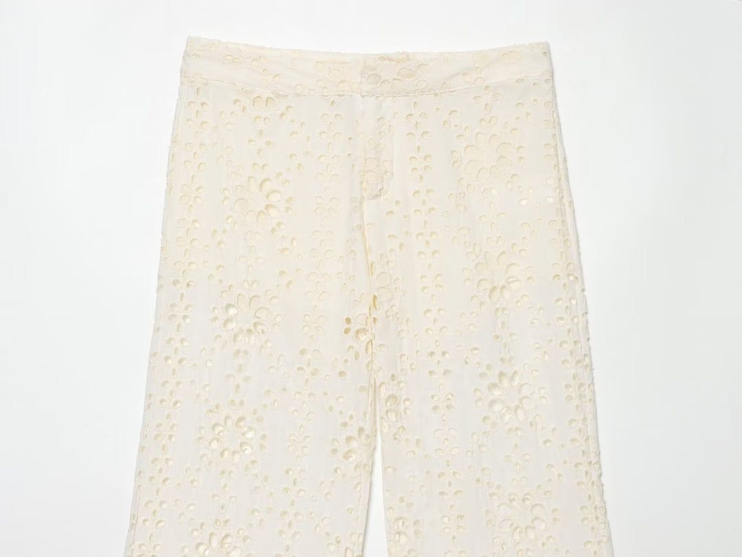 Summer Women Clothing Slim Fit Casual Embroidery Bell Bottom Pants