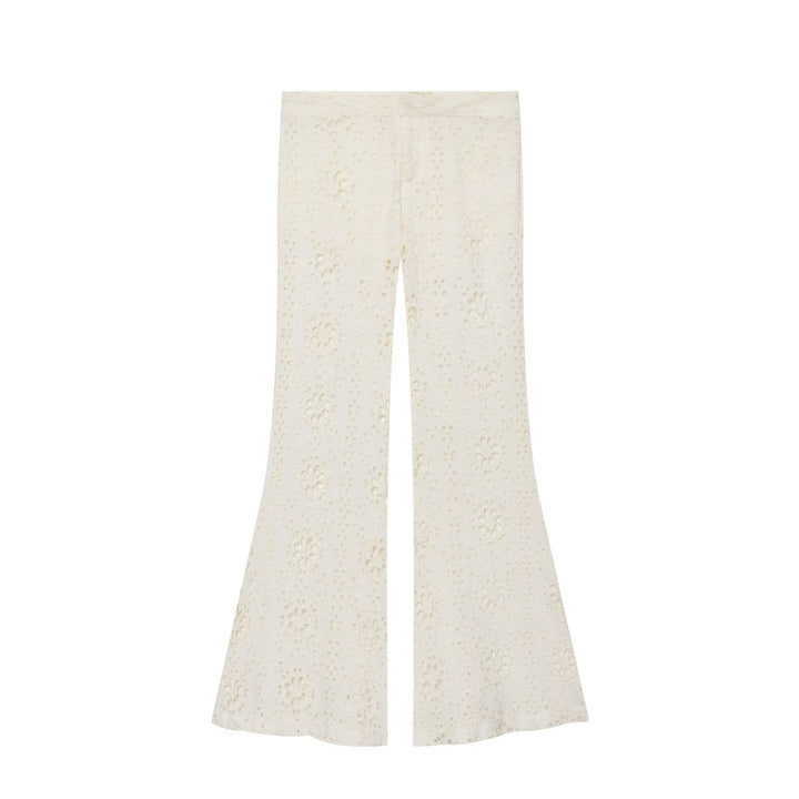 Summer Women Clothing Slim Fit Casual Embroidery Bell Bottom Pants