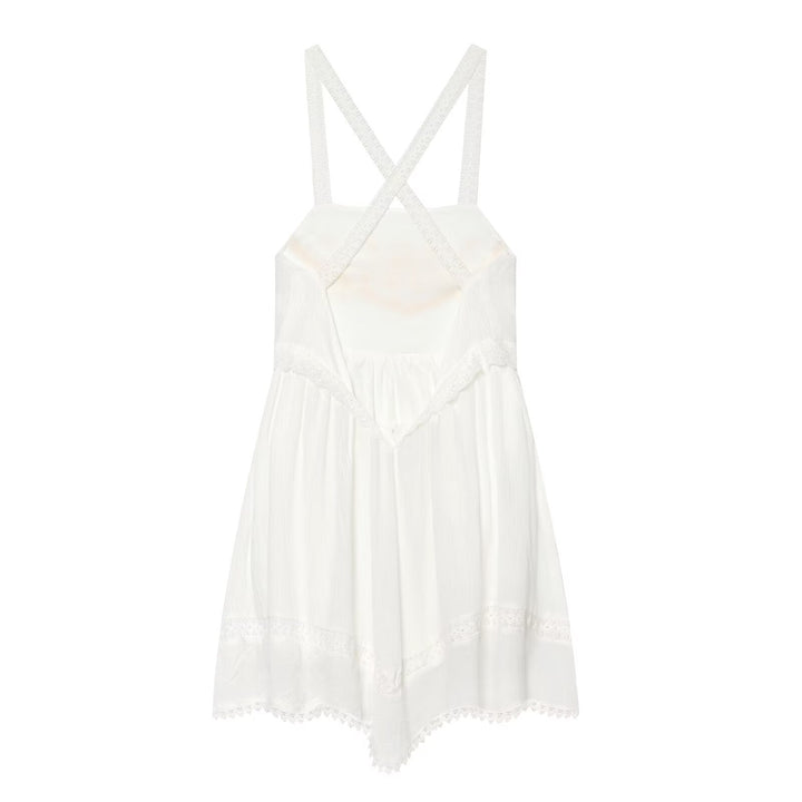 Women Clothing Summer Elegant Tulle Embroidered Mini Strap Dress
