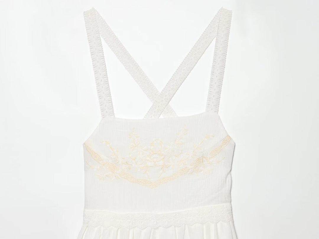 Women Clothing Summer Elegant Tulle Embroidered Mini Strap Dress