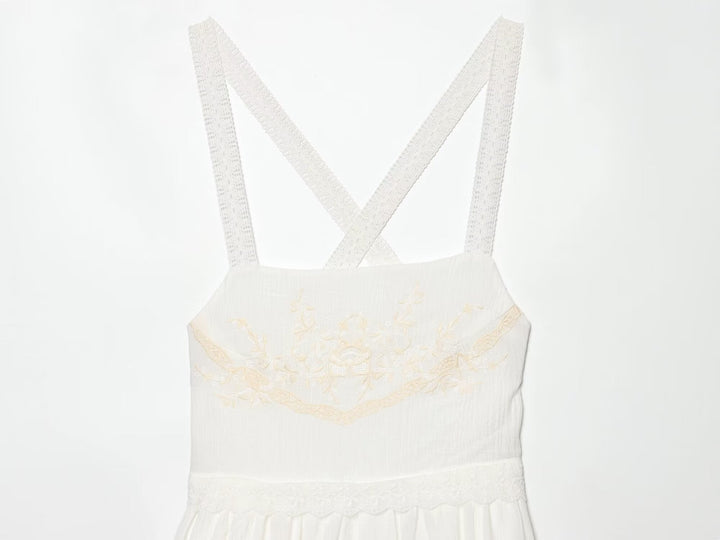 Women Clothing Summer Elegant Tulle Embroidered Mini Strap Dress
